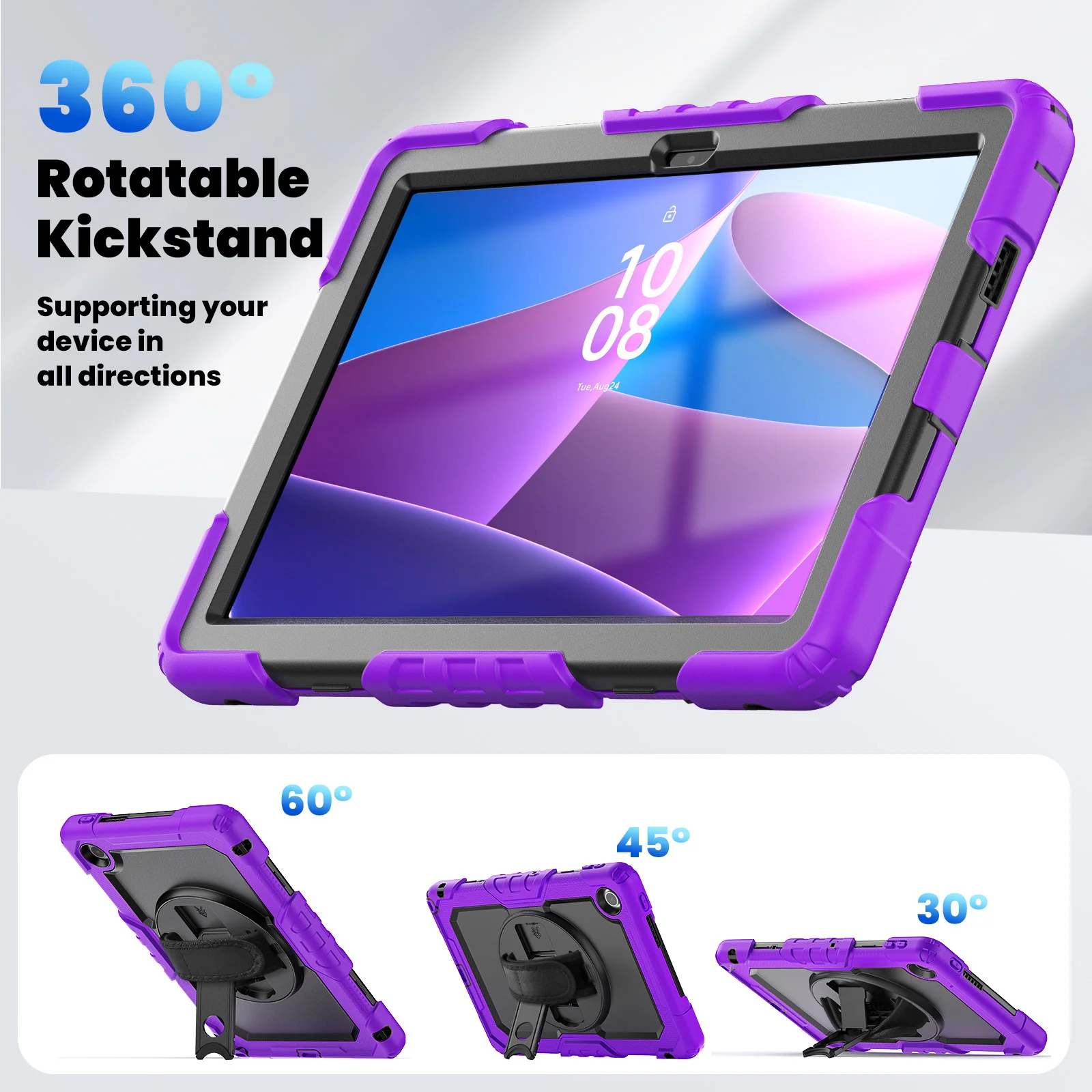 [Built-in Kickstand] Lenovo Tab 10.1" 2025 (TB311FU/TB311XU) - Silicone Full Covered Heavy Duty Series Case With Adjustable Hand Strap - Image 6