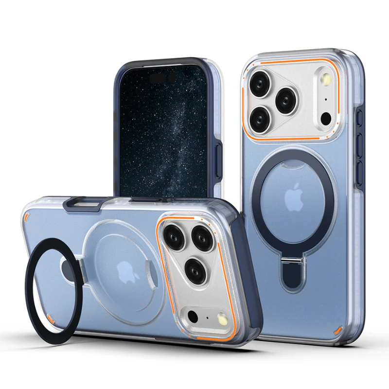 [Built-in Metal Ring Stand][Magsafe Compatible] Apple iPhone 17/Air/Pro/Pro Max Transparent Full-Body Shockproof Phone Case