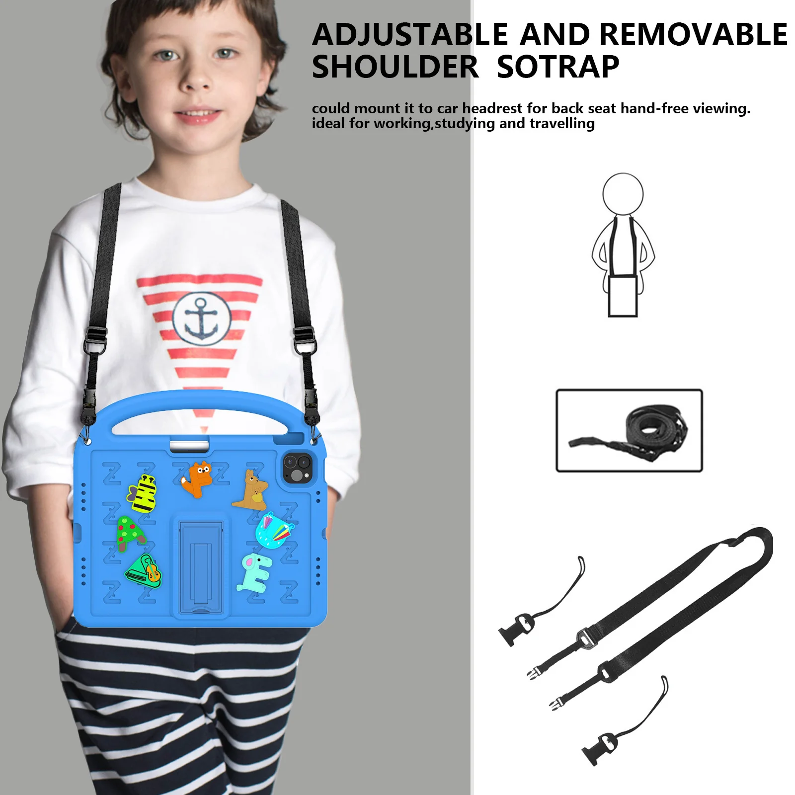 [Built-in Pen Slot][With Shoulder Strap] Apple iPad 5/6 9.7'' 5/6th Gen (2017/2018) Cartoon Kids Shockproof Protective Case - Image 2