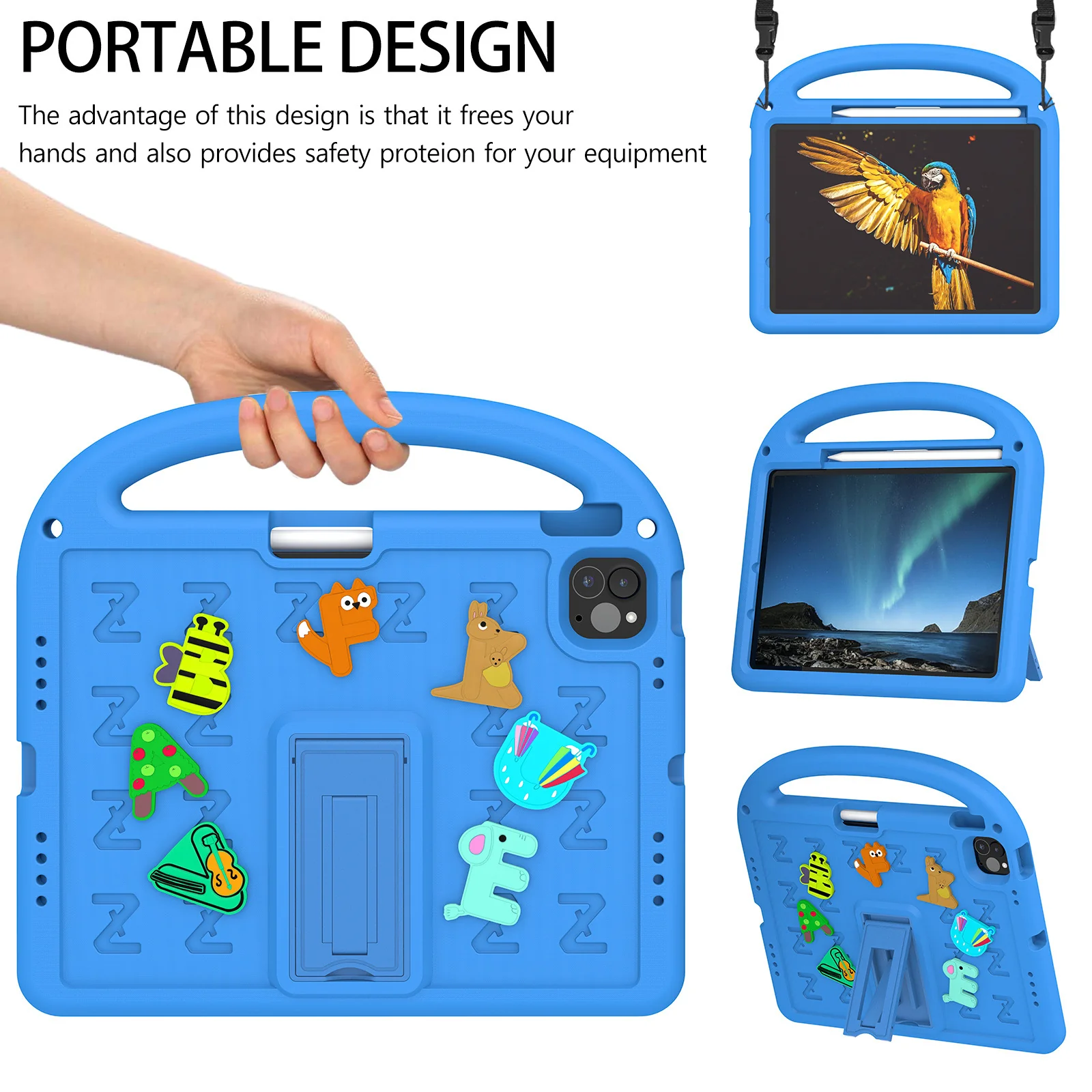 [Built-in Pen Slot][With Shoulder Strap] Apple iPad 5/6 9.7'' 5/6th Gen (2017/2018) Cartoon Kids Shockproof Protective Case - Image 5