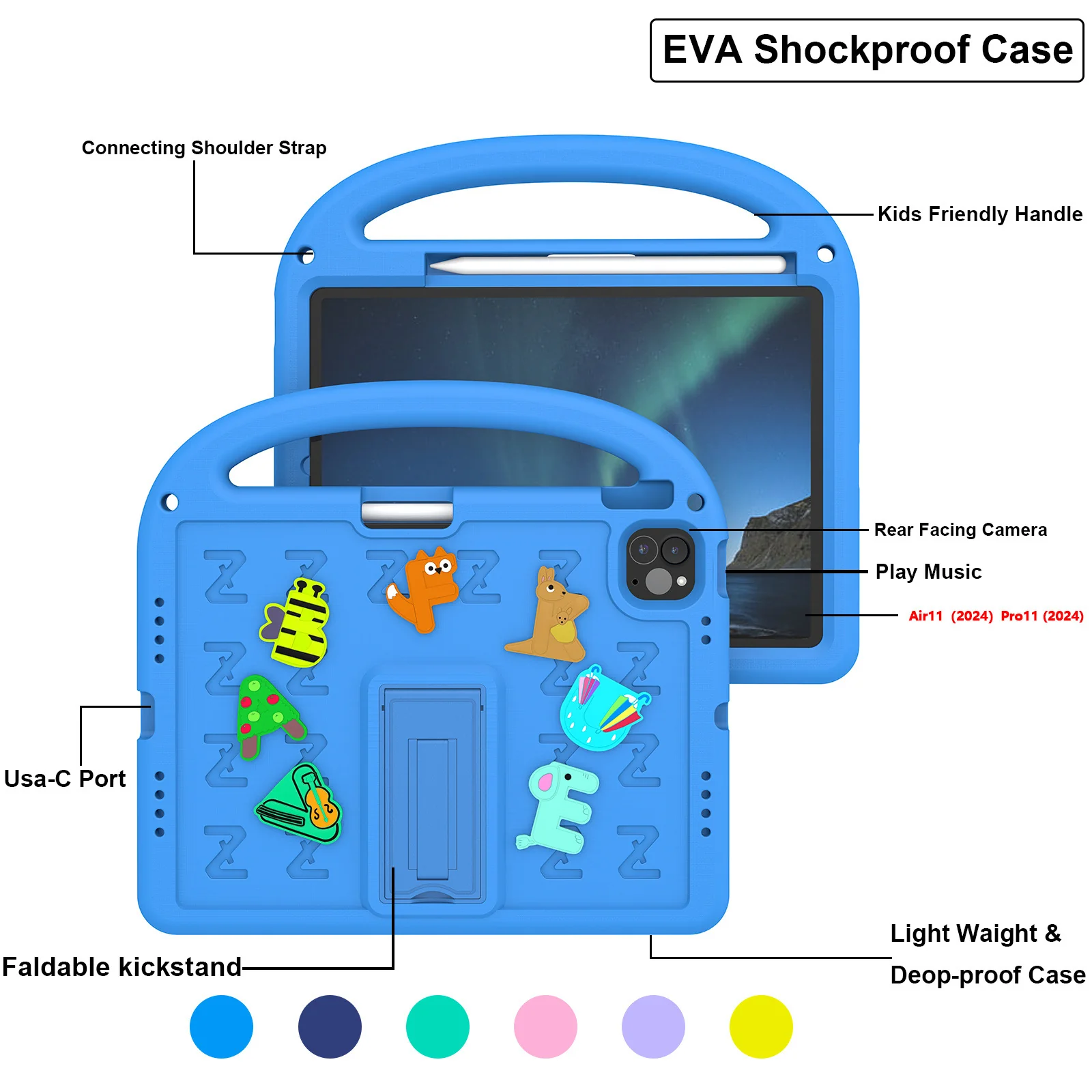 [Built-in Pen Slot][With Shoulder Strap] Apple iPad 5/6 9.7'' 5/6th Gen (2017/2018) Cartoon Kids Shockproof Protective Case - Image 8