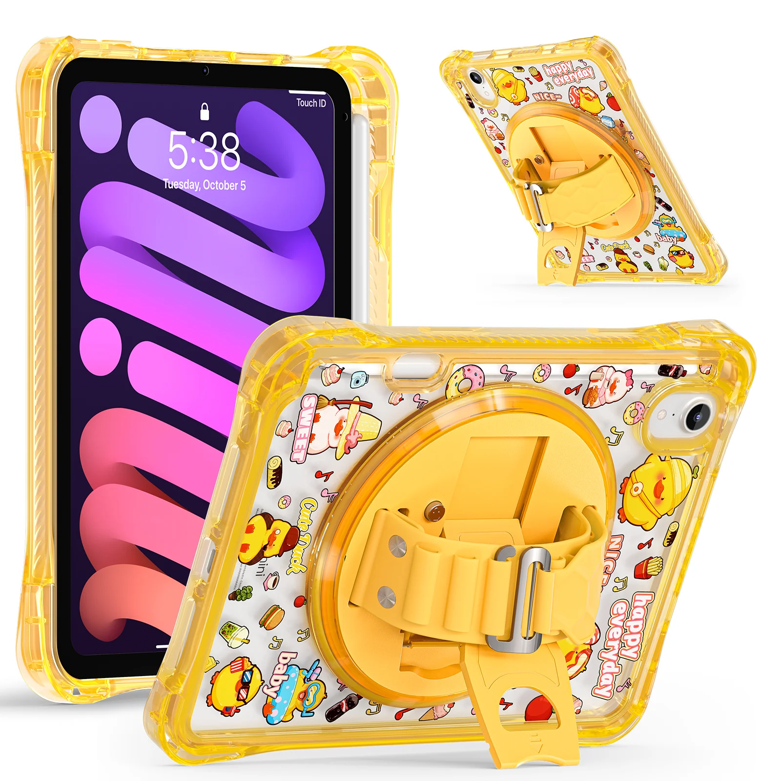 [Built-in Pen Slot][With Shoulder Strap] Apple iPad Mini 6/7 8.3'' 6/7th Gen (2021/2024) Cartoon Kids Transparent Anti-Drop Protective Stand Case - Image 20