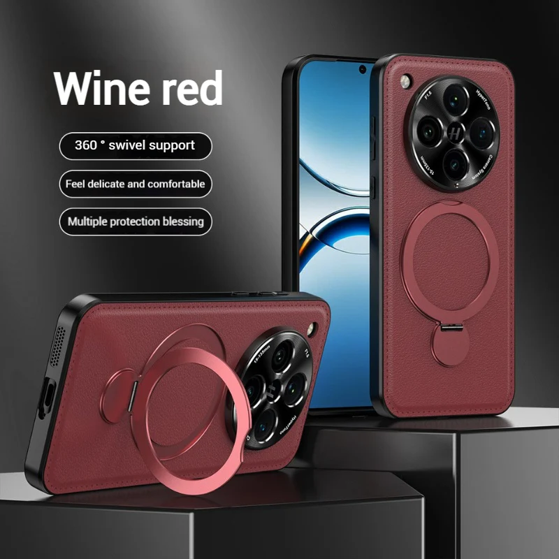 [Built-in Ring Bracket][Magsafe Compatible] Oppo Find X8 Ultra/X8s Plus/X8s Premium Leather Texture Full-Body Shockproof Phone Case - Image 8