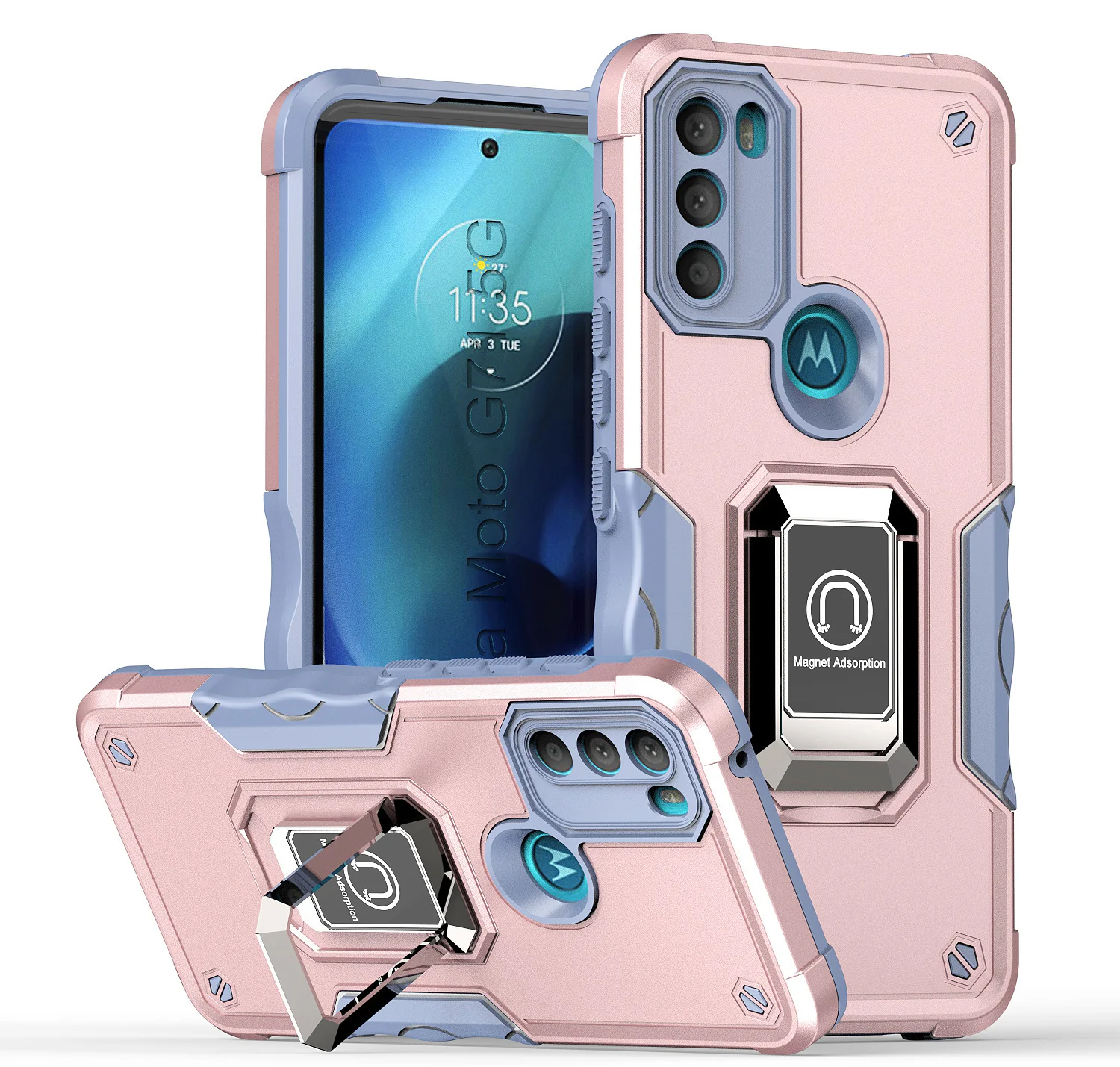 [Built-in Ring Bracket] Motorola Moto G52 Hybrid Soft Silicone Hard PC Shockproof Protection Heavy Duty Series Case - Image 12
