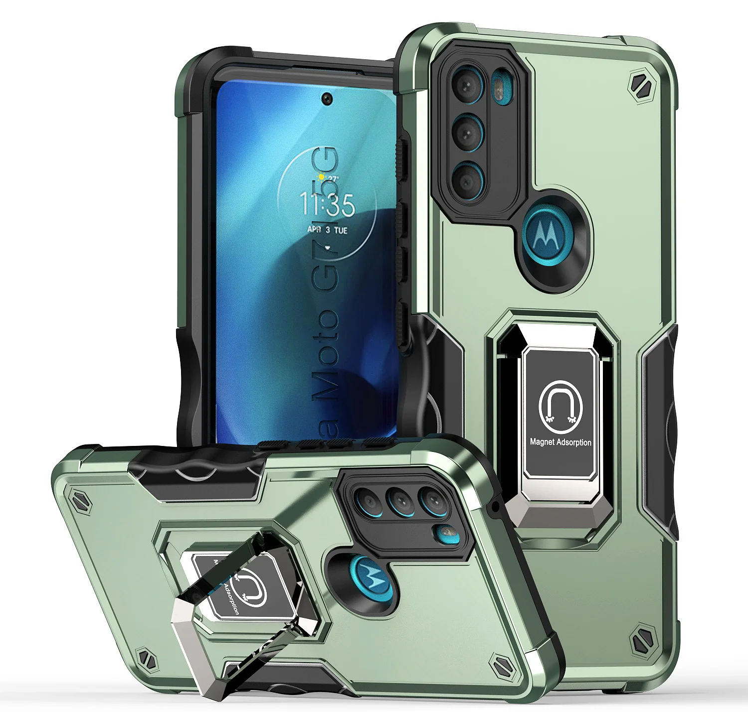 [Built-in Ring Bracket] Motorola Moto G52 Hybrid Soft Silicone Hard PC Shockproof Protection Heavy Duty Series Case - Image 14