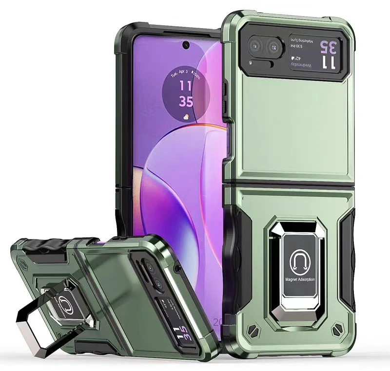 [Built-in Ring Bracket] Motorola Moto Razr 40 Hybrid Soft Silicone Hard PC Shockproof Protective Heavy Duty Series Case - Image 11