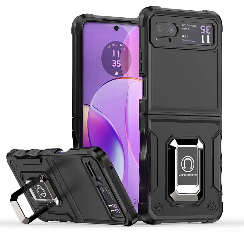 [Built-in Ring Bracket] Motorola Moto Razr 40 Hybrid Soft Silicone Hard PC Shockproof Protective Heavy Duty Series Case - Image 12