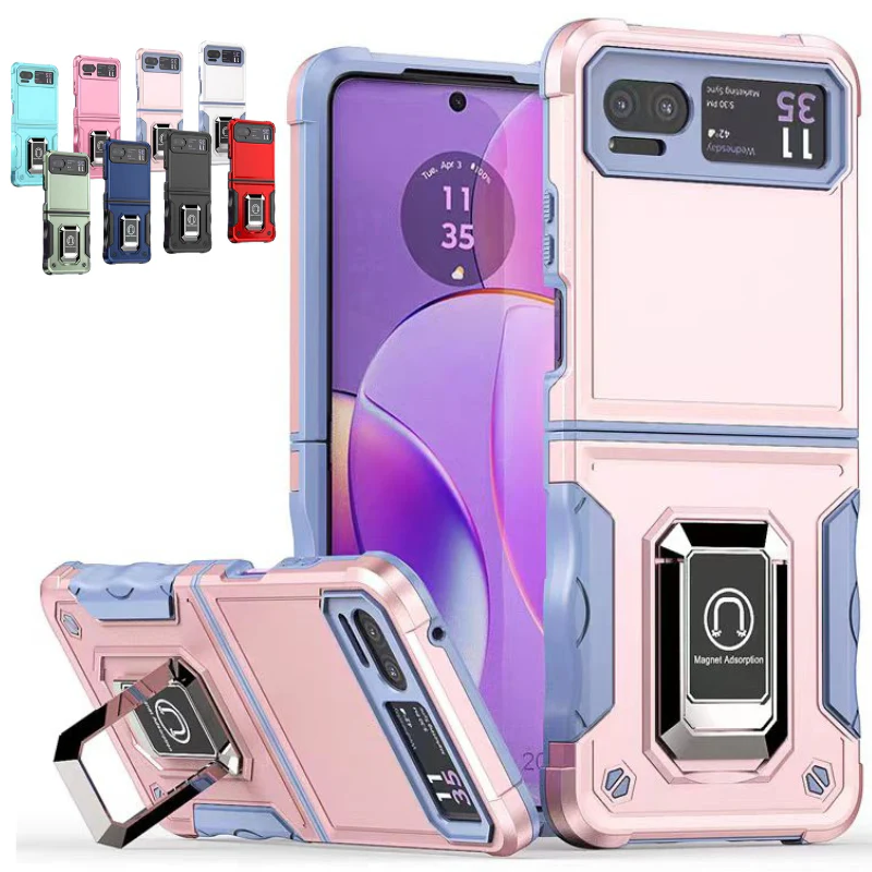 [Built-in Ring Bracket] Motorola Moto Razr 40 Hybrid Soft Silicone Hard PC Shockproof Protective Heavy Duty Series Case - Image 2