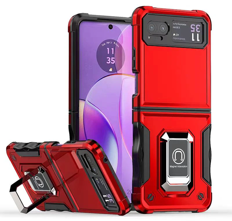 [Built-in Ring Bracket] Motorola Moto Razr 40 Hybrid Soft Silicone Hard PC Shockproof Protective Heavy Duty Series Case - Image 7