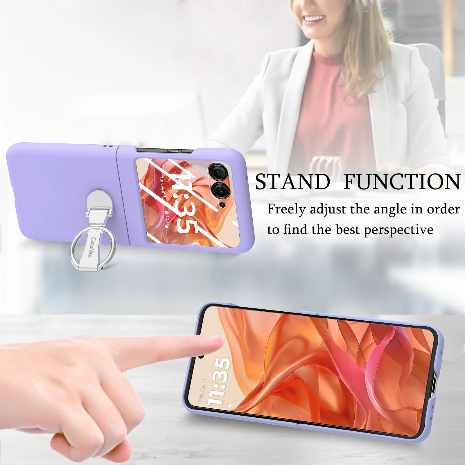 [Built-in Ring Bracket] Motorola Moto Razr 60/Ultra Minimalist Solid Color Case with Built-in Screen Protection - Image 14