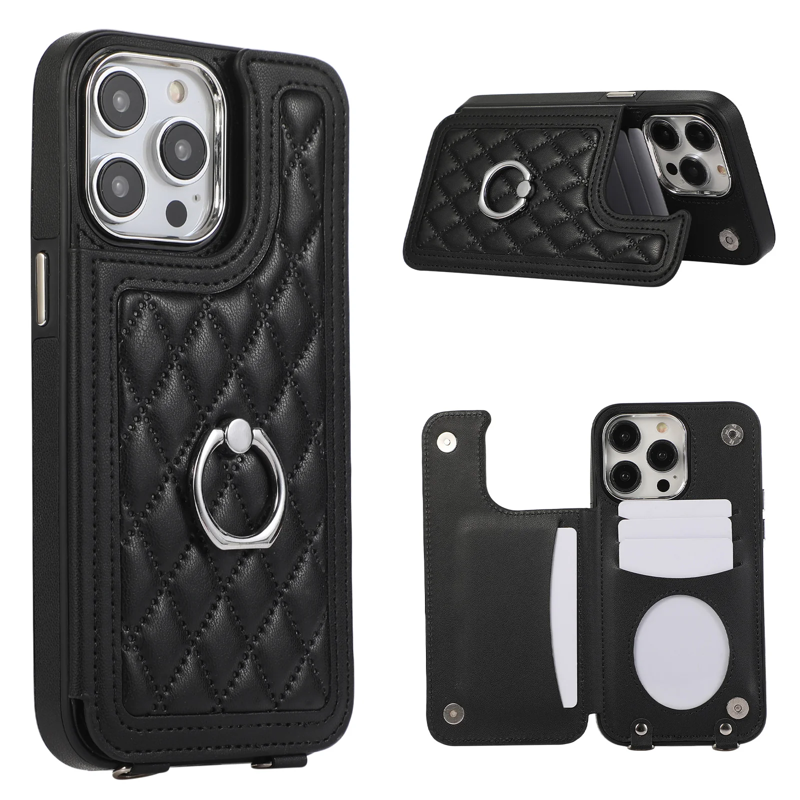 [Built-in Ring Bracket][With Card Slot] Apple iPhone 12/Pro/Pro Max High-End Leather Full Coverage Shockproof Wallet Series Case - Image 11