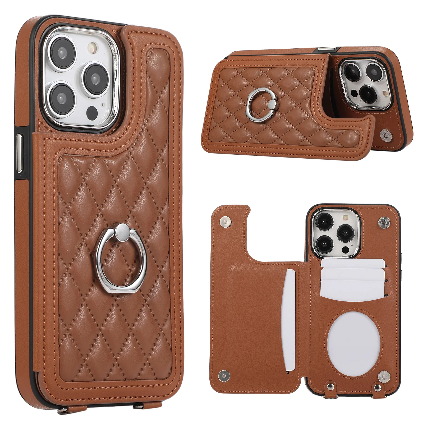 [Built-in Ring Bracket][With Card Slot] Apple iPhone 12/Pro/Pro Max High-End Leather Full Coverage Shockproof Wallet Series Case - Image 2