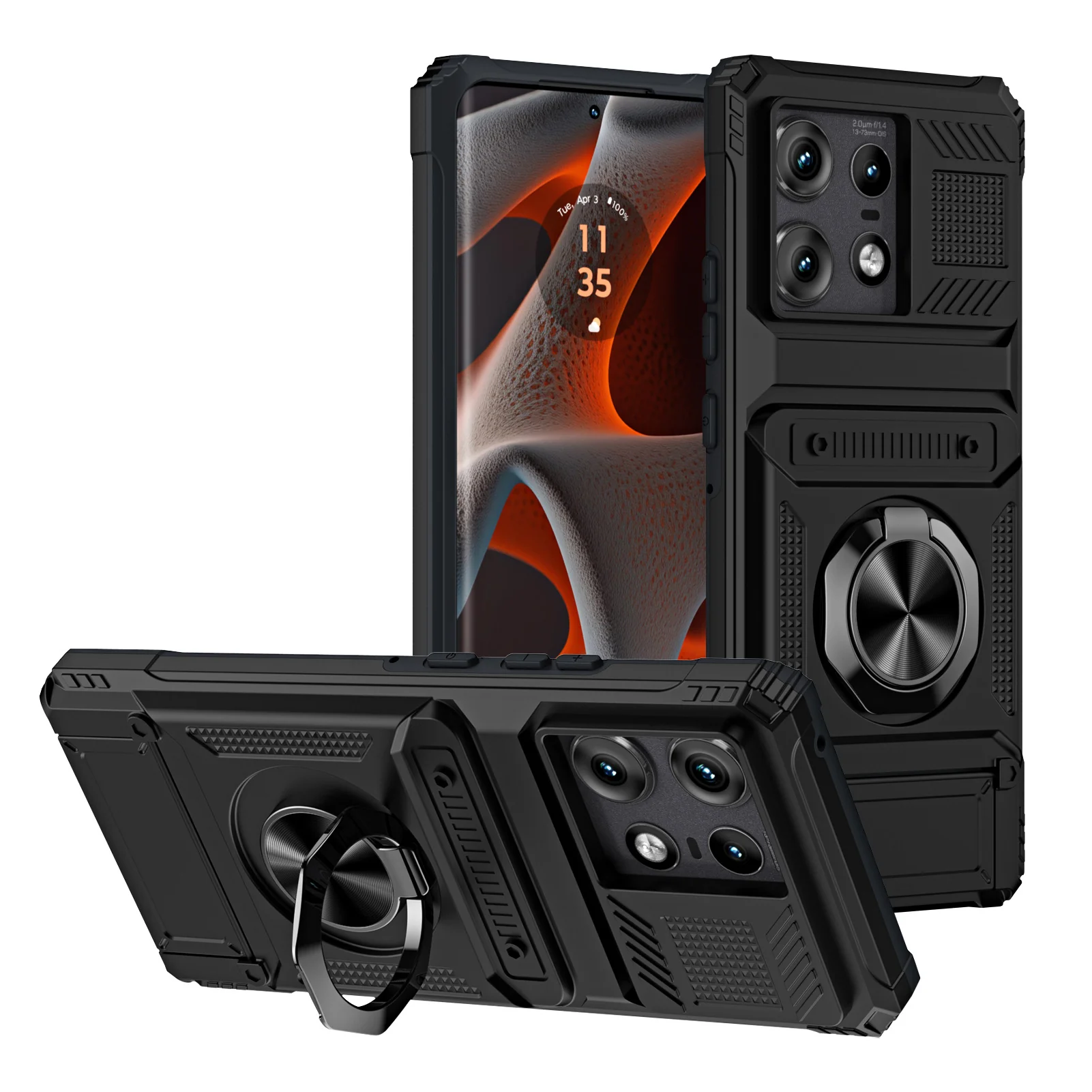 [Built-in Ring Bracket][With Card Slot] Motorola Moto Edge 50 Ultra/Fusion/Pro Military Defense Drop Proof Heavy Duty Series Case - Image 9