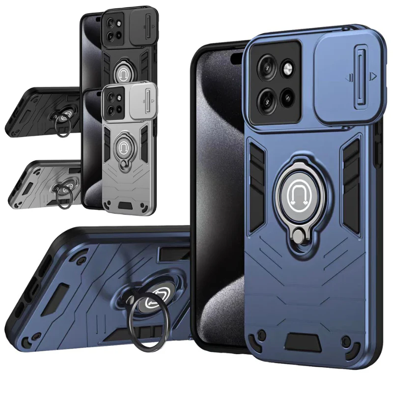 [Built-in Ring Bracket][With Slide Lens Cover] Motorola Moto G84 Mecha-style Anti-slip Protective Hard Heavy Duty Series Case - Image 2