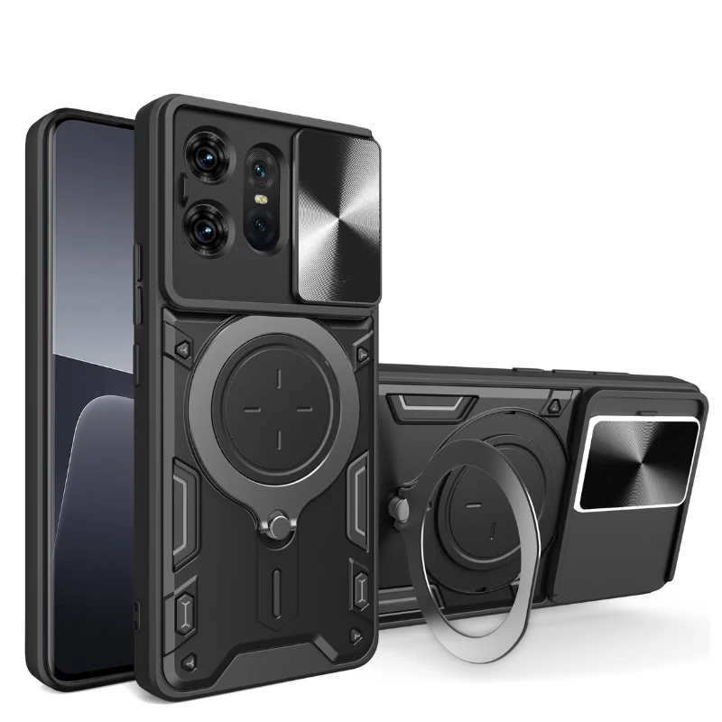 [Built-in Ring Bracket][With Slide Lens Cover] Motorola Moto G35 Minimalist Ultra-thin Shockproof Phone Stand Series Case - Image 11