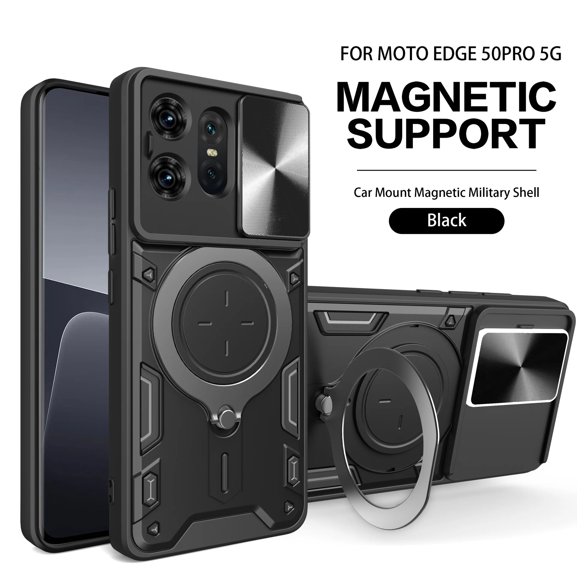 [Built-in Ring Bracket][With Slide Lens Cover] Motorola Moto G96 Minimalist Ultra-thin Shockproof Phone Stand Series Case - Image 11