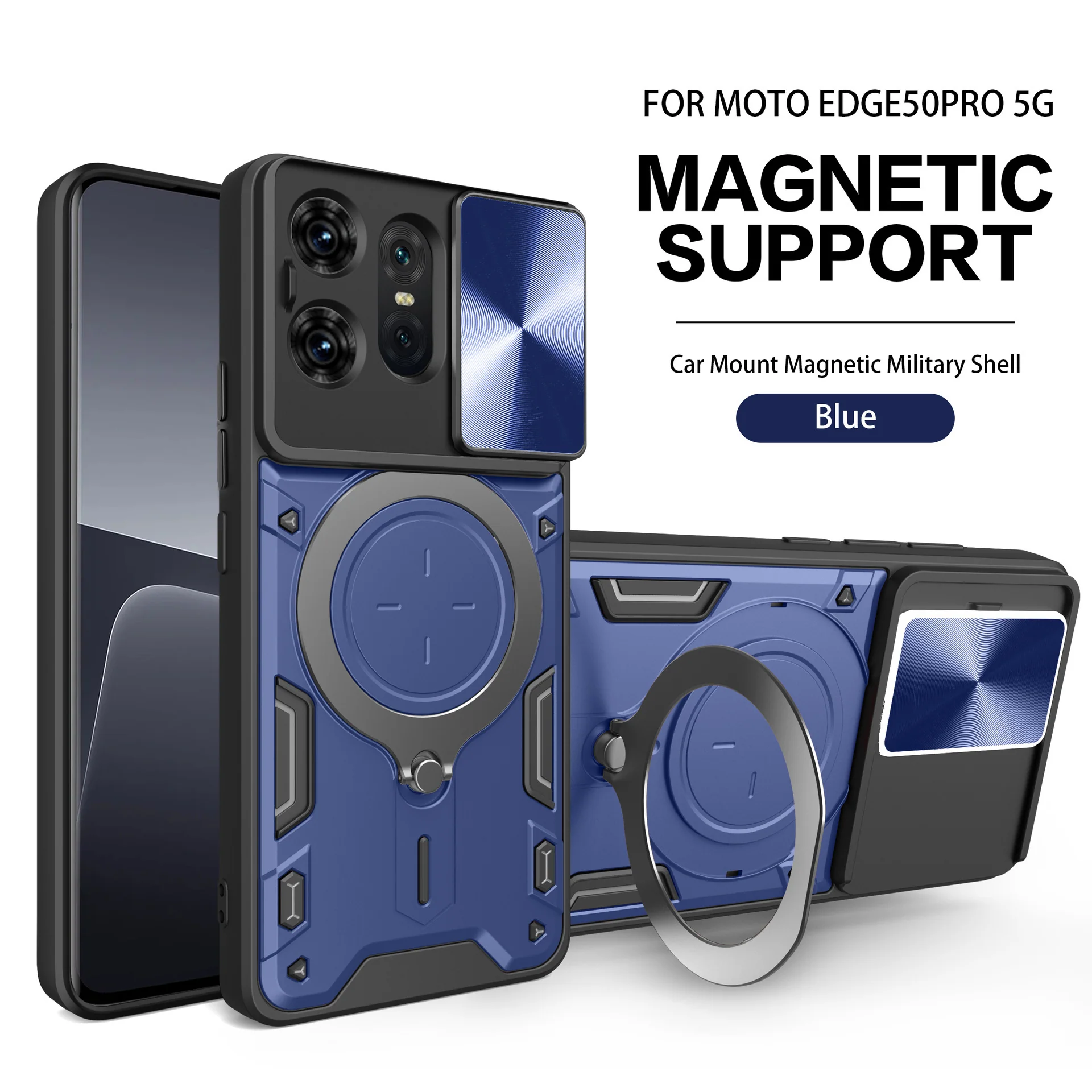 [Built-in Ring Bracket][With Slide Lens Cover] Motorola Moto G96 Minimalist Ultra-thin Shockproof Phone Stand Series Case - Image 13