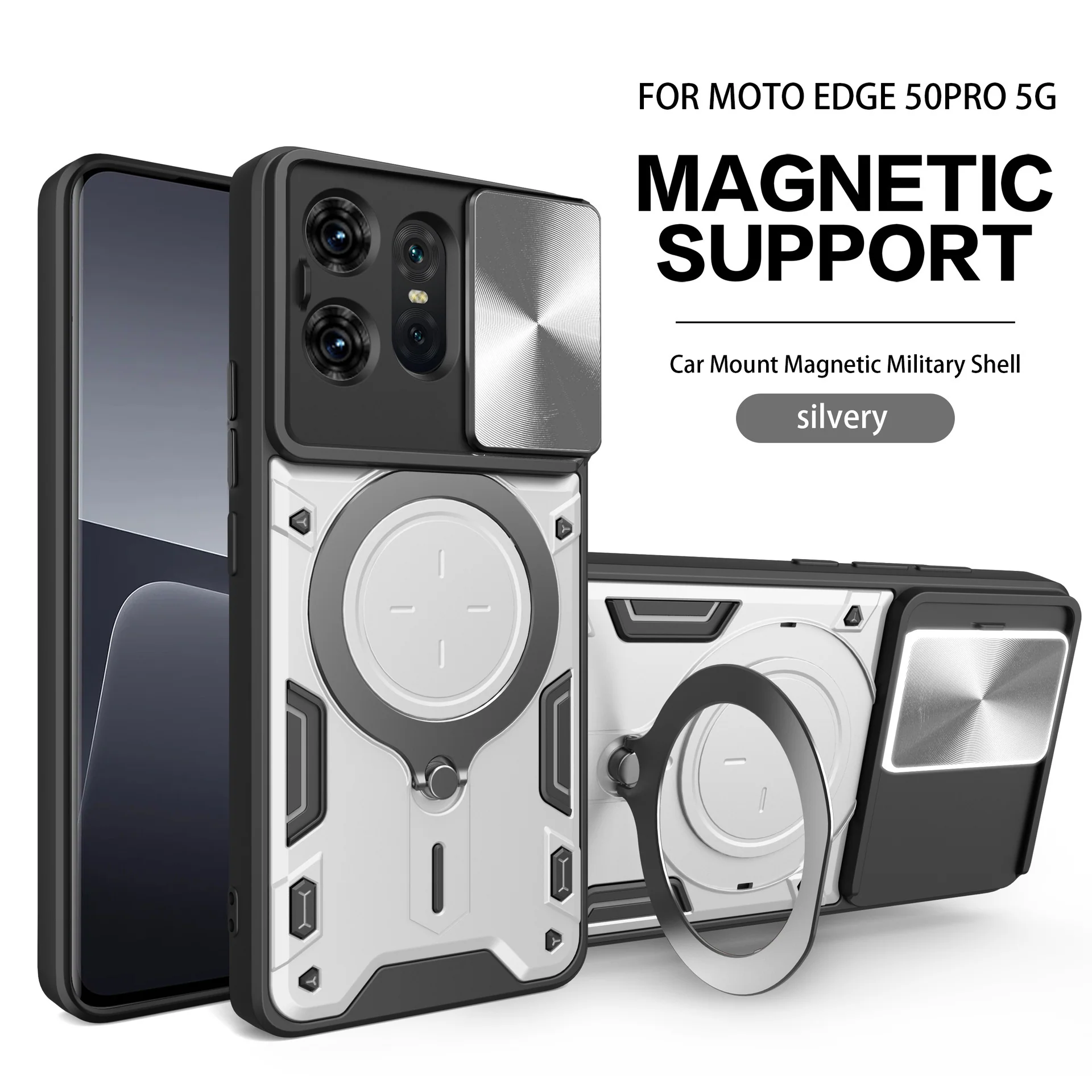[Built-in Ring Bracket][With Slide Lens Cover] Motorola Moto G96 Minimalist Ultra-thin Shockproof Phone Stand Series Case - Image 14
