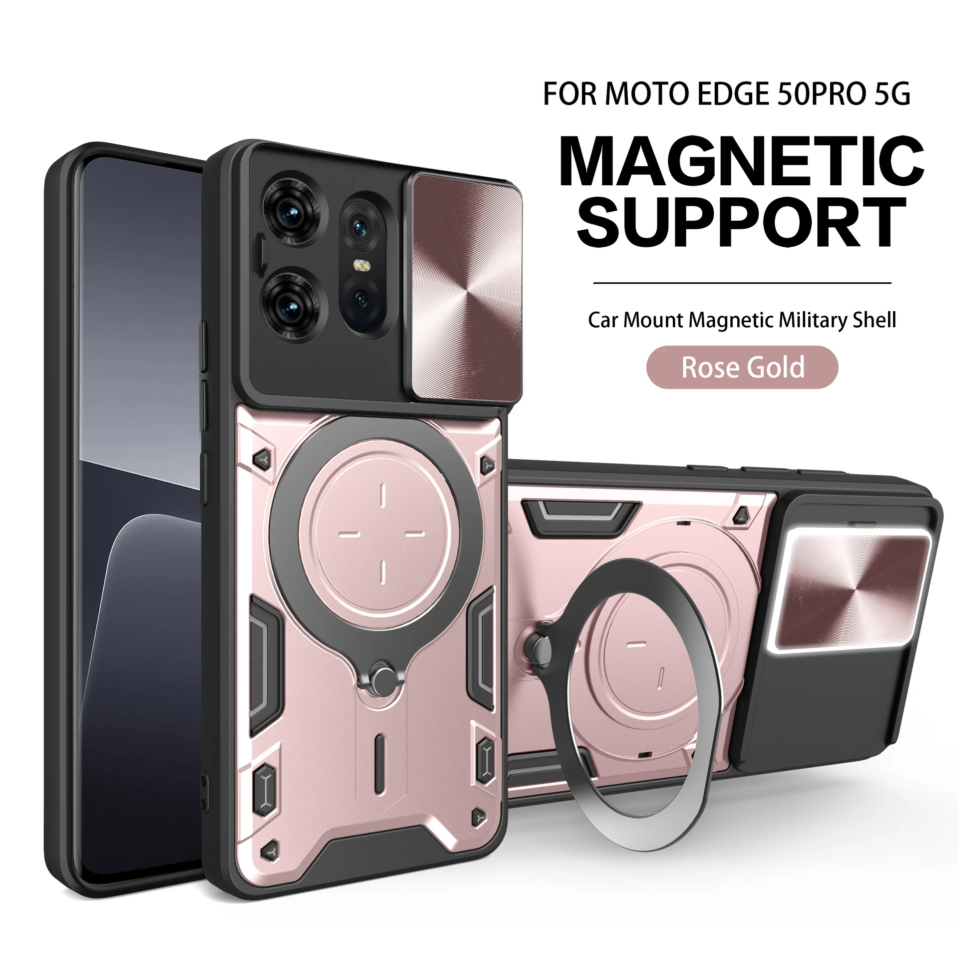 [Built-in Ring Bracket][With Slide Lens Cover] Motorola Moto G96 Minimalist Ultra-thin Shockproof Phone Stand Series Case - Image 15