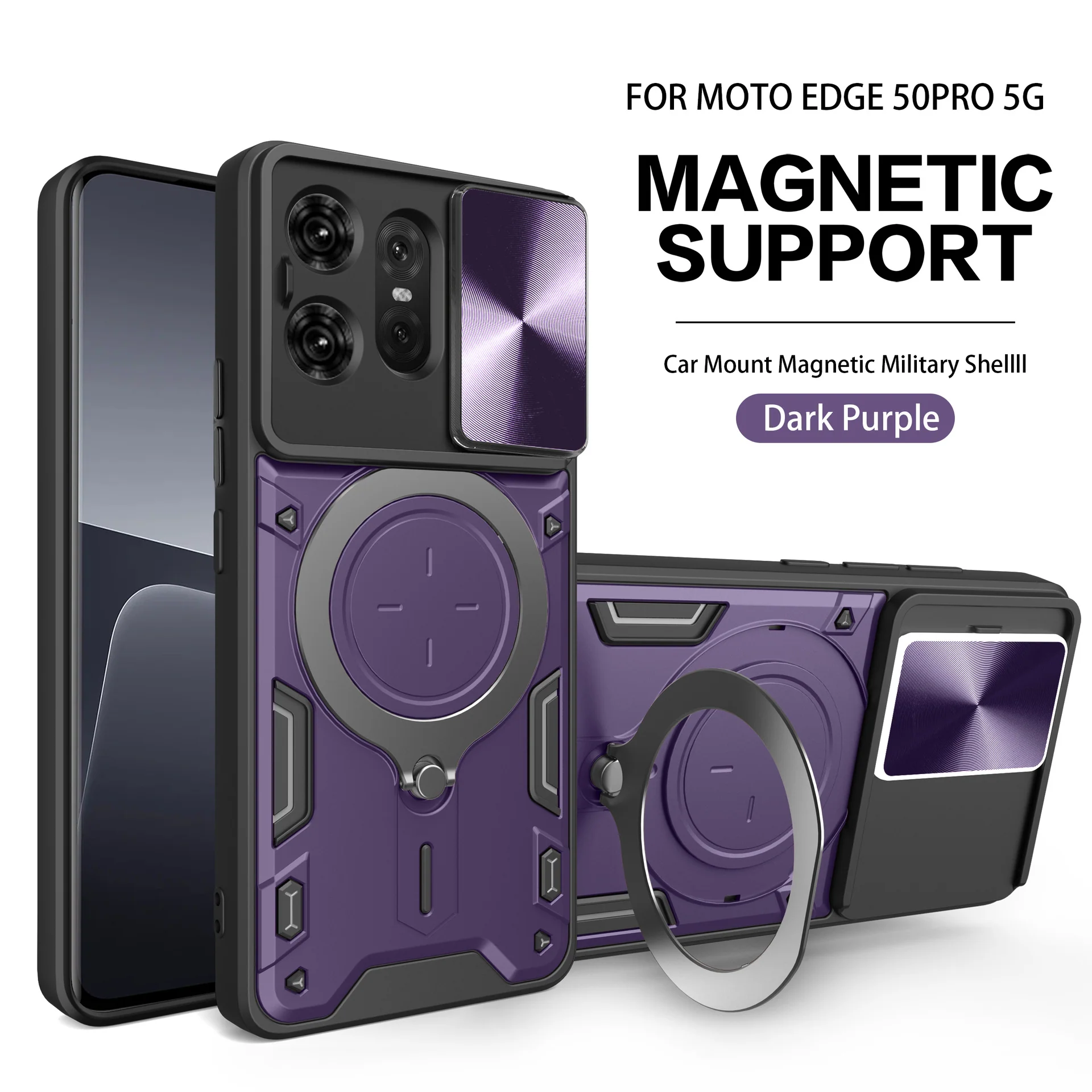 [Built-in Ring Bracket][With Slide Lens Cover] Motorola Moto G96 Minimalist Ultra-thin Shockproof Phone Stand Series Case - Image 16