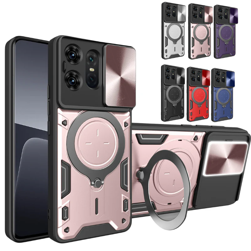 [Built-in Ring Bracket][With Slide Lens Cover] Motorola Moto G96 Minimalist Ultra-thin Shockproof Phone Stand Series Case - Image 2