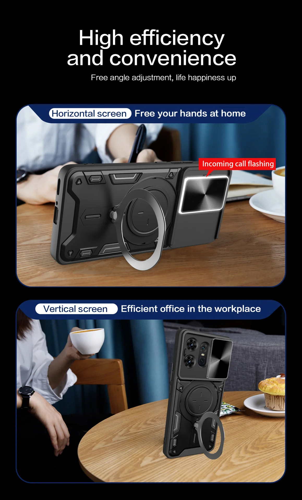 [Built-in Ring Bracket][With Slide Lens Cover] Motorola Moto G96 Minimalist Ultra-thin Shockproof Phone Stand Series Case - Image 6
