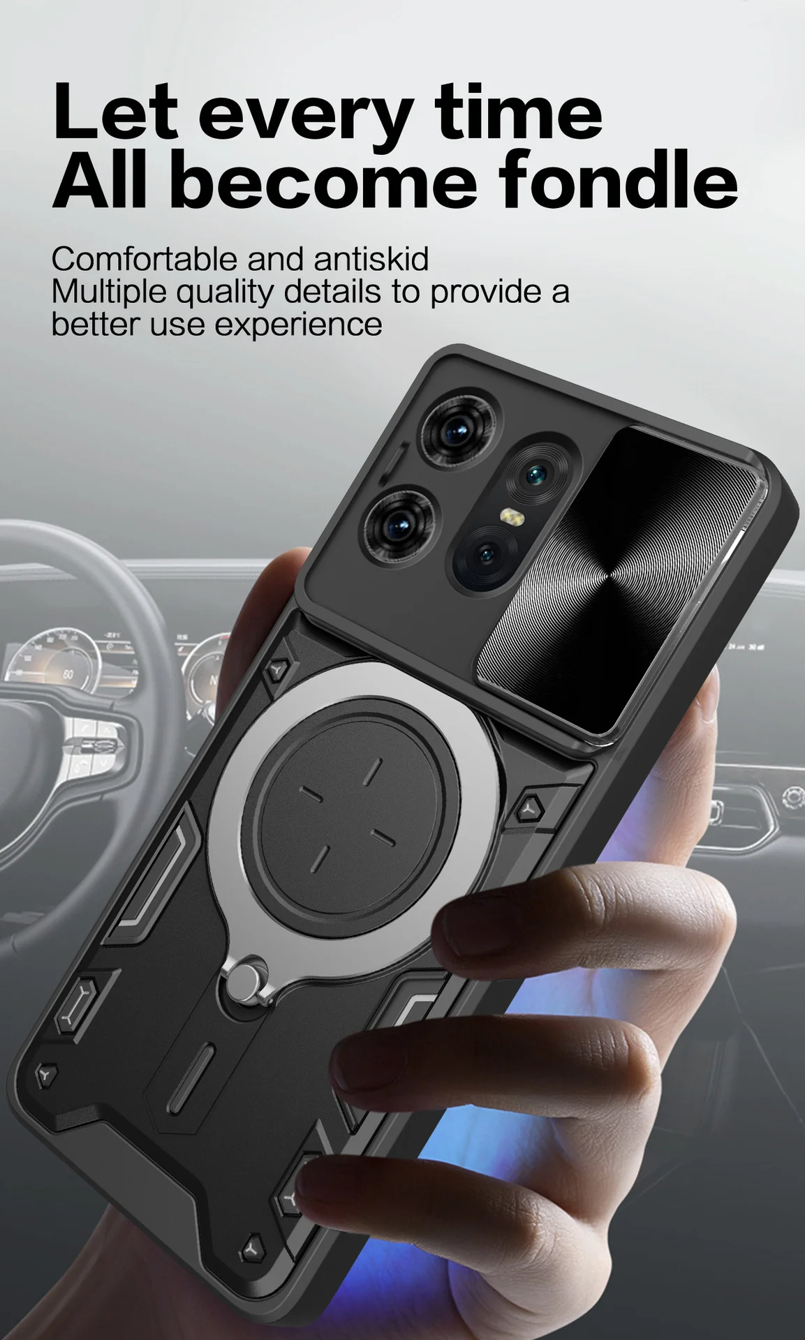 [Built-in Ring Bracket][With Slide Lens Cover] Motorola Moto G96 Minimalist Ultra-thin Shockproof Phone Stand Series Case - Image 9