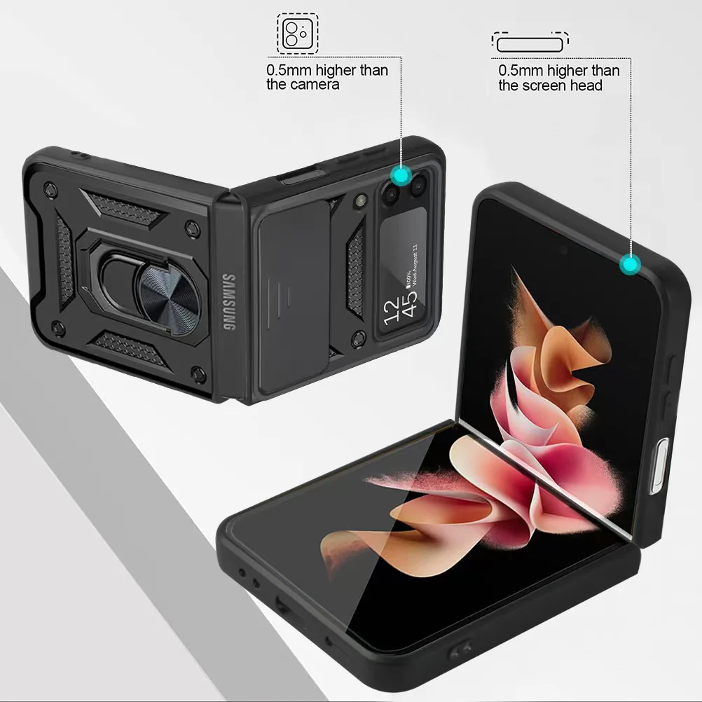 [Built-in Ring Bracket][With Slide Lens Cover] Motorola Moto Razr 50/Ultra Mecha-style Anti-slip Protective Hard Heavy Duty Series Case With Big Camera Hole - Image 3