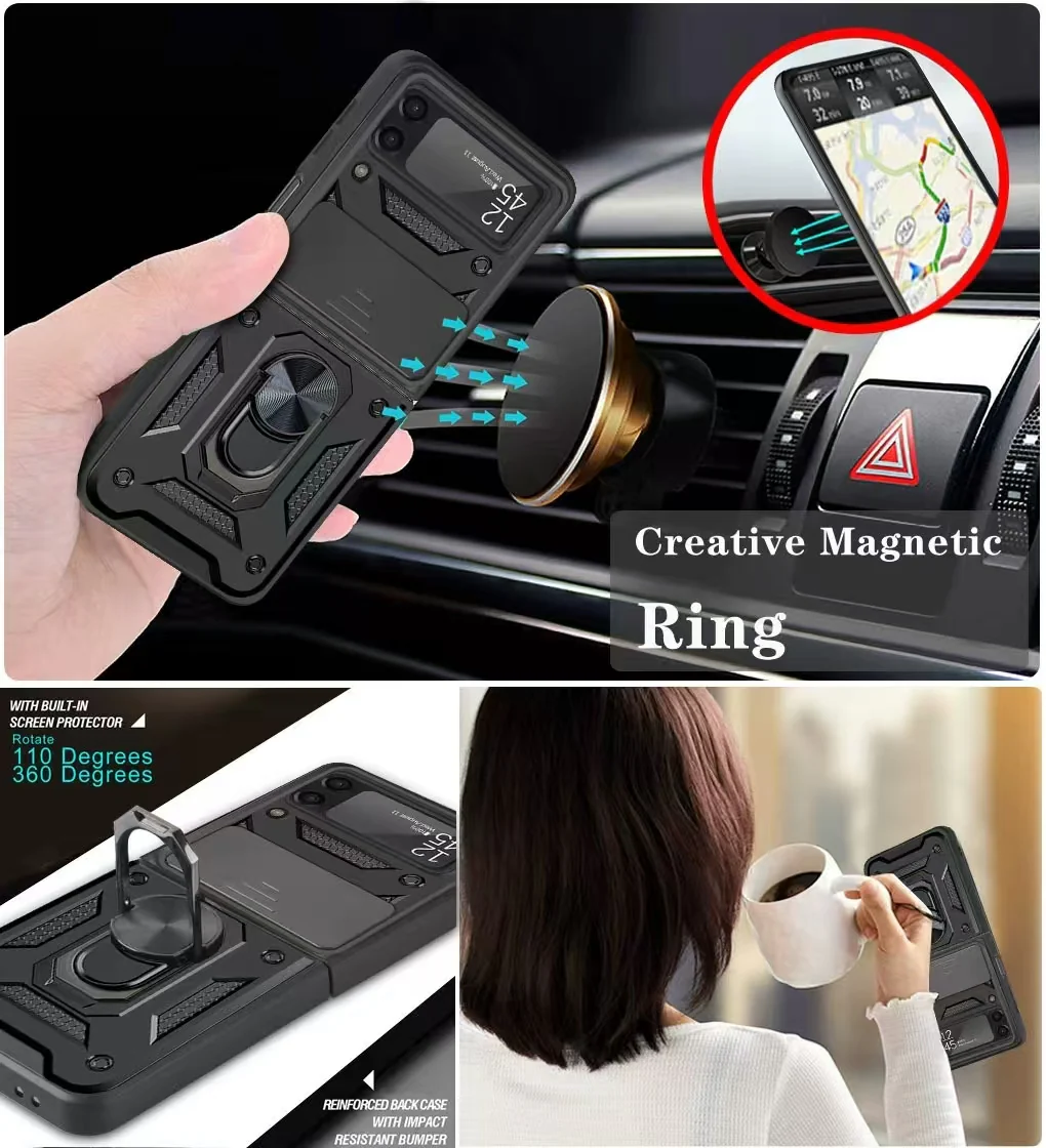 [Built-in Ring Bracket][With Slide Lens Cover] Motorola Moto Razr 50/Ultra Mecha-style Anti-slip Protective Hard Heavy Duty Series Case With Big Camera Hole - Image 8