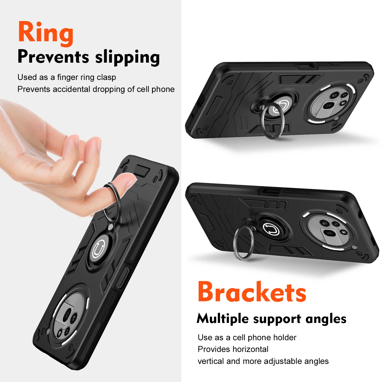 [Built-in Ring Bracket][With Slide Lens Cover] Nothing Phone (3a)/Pro Mecha-style Anti-slip Protective Hard Heavy Duty Series Case - Image 10