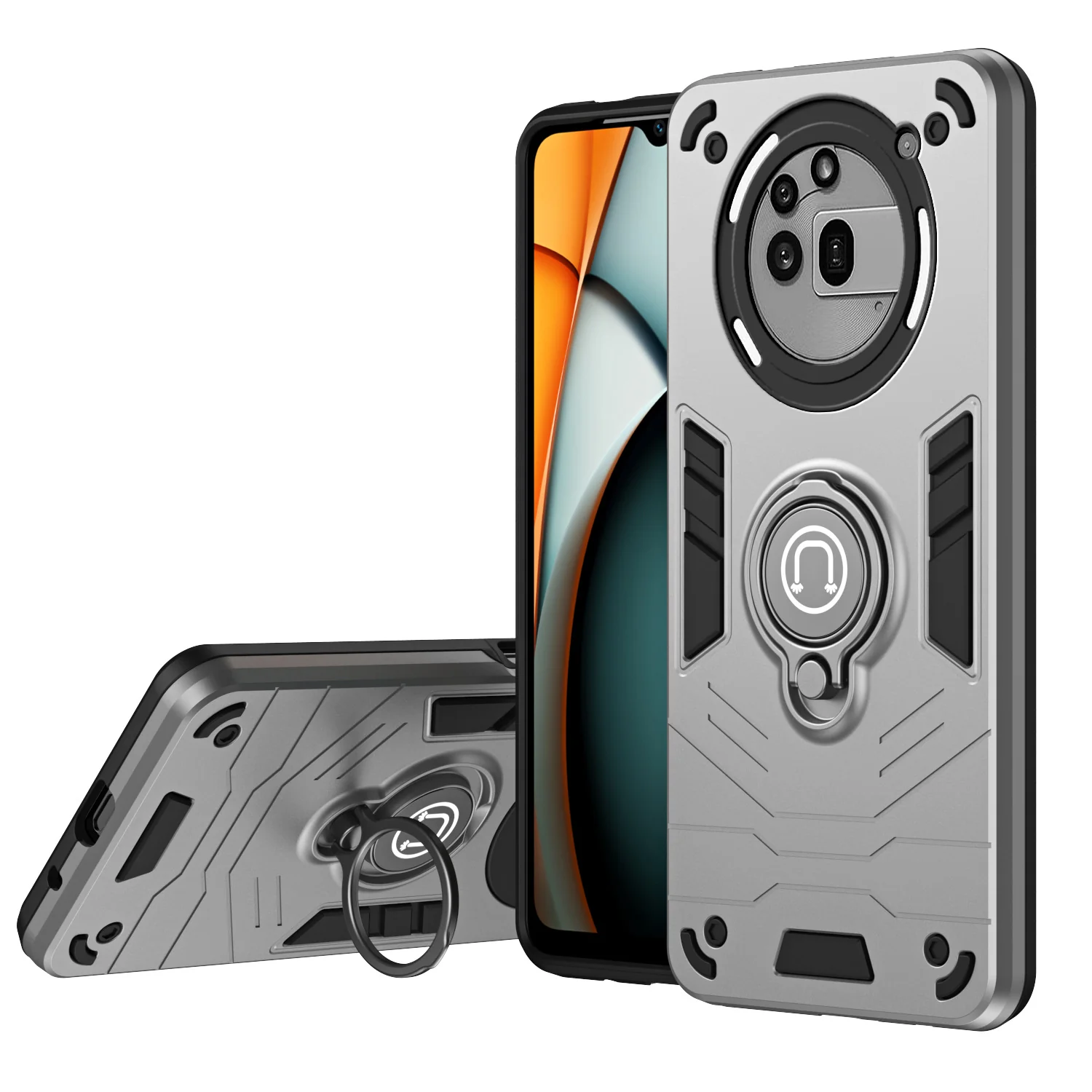 [Built-in Ring Bracket][With Slide Lens Cover] Nothing Phone (3a)/Pro Mecha-style Anti-slip Protective Hard Heavy Duty Series Case - Image 2