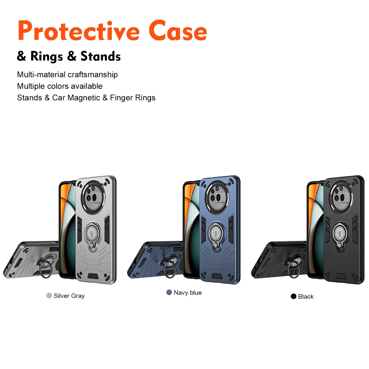 [Built-in Ring Bracket][With Slide Lens Cover] Nothing Phone (3a)/Pro Mecha-style Anti-slip Protective Hard Heavy Duty Series Case - Image 3