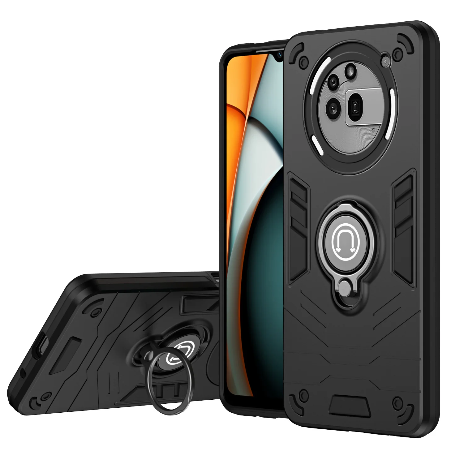 [Built-in Ring Bracket][With Slide Lens Cover] Nothing Phone (3a)/Pro Mecha-style Anti-slip Protective Hard Heavy Duty Series Case - Image 4