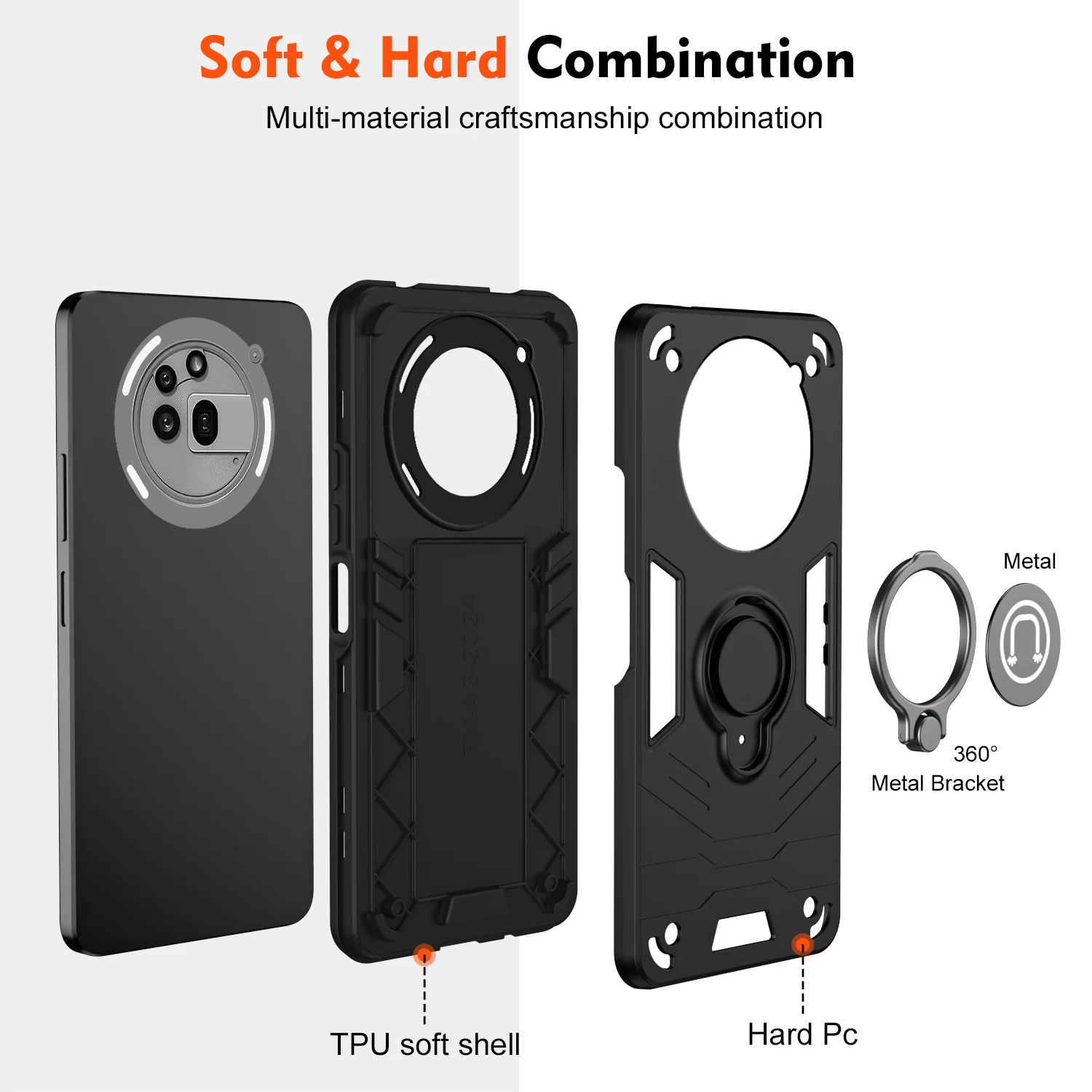 [Built-in Ring Bracket][With Slide Lens Cover] Nothing Phone (3a)/Pro Mecha-style Anti-slip Protective Hard Heavy Duty Series Case - Image 5