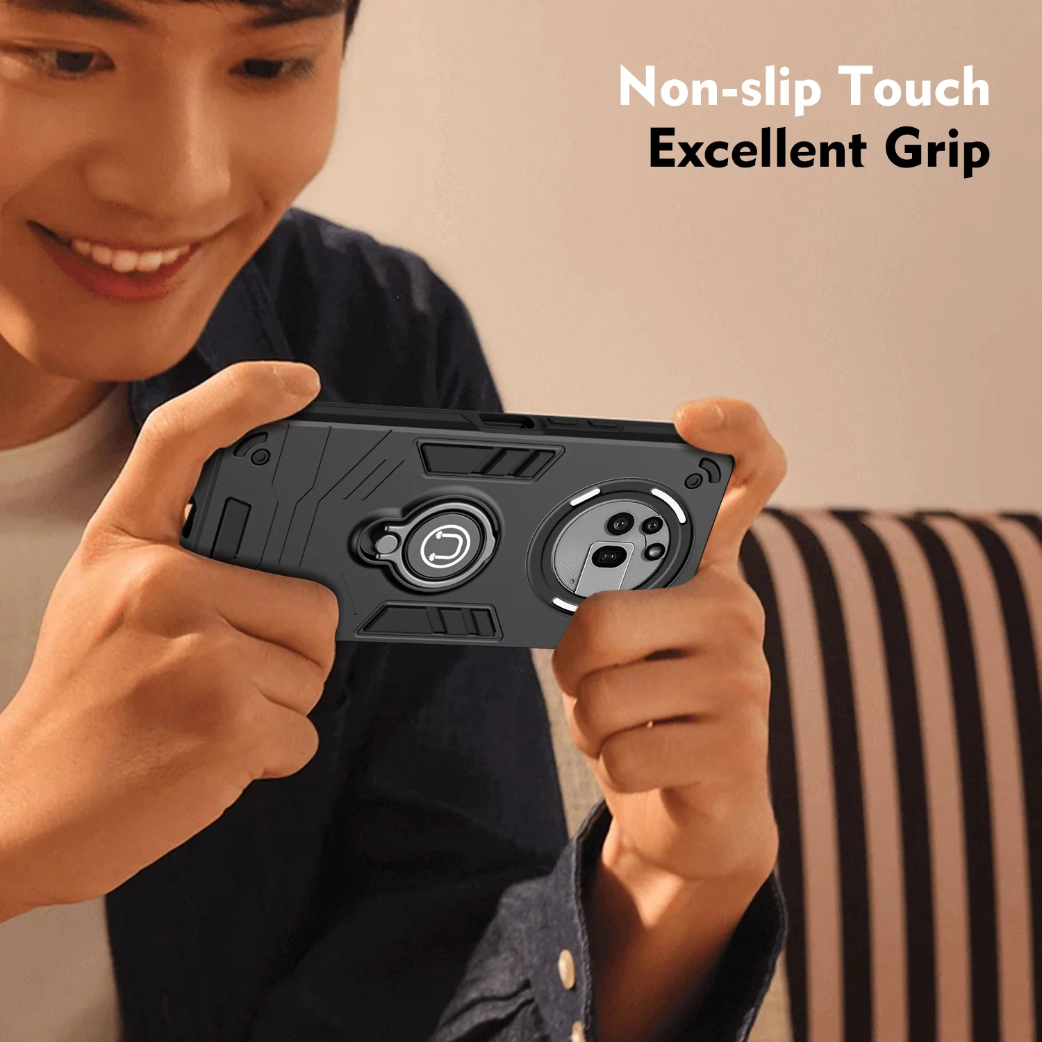 [Built-in Ring Bracket][With Slide Lens Cover] Nothing Phone (3a)/Pro Mecha-style Anti-slip Protective Hard Heavy Duty Series Case - Image 6