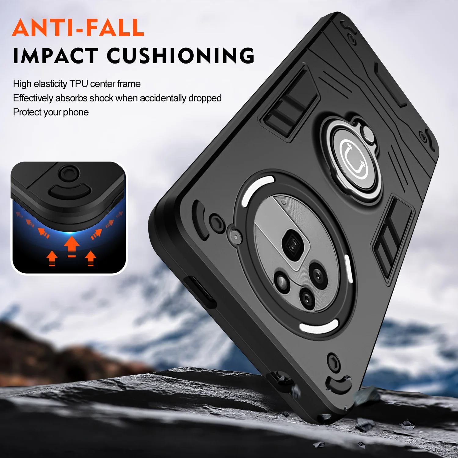 [Built-in Ring Bracket][With Slide Lens Cover] Nothing Phone (3a)/Pro Mecha-style Anti-slip Protective Hard Heavy Duty Series Case - Image 8