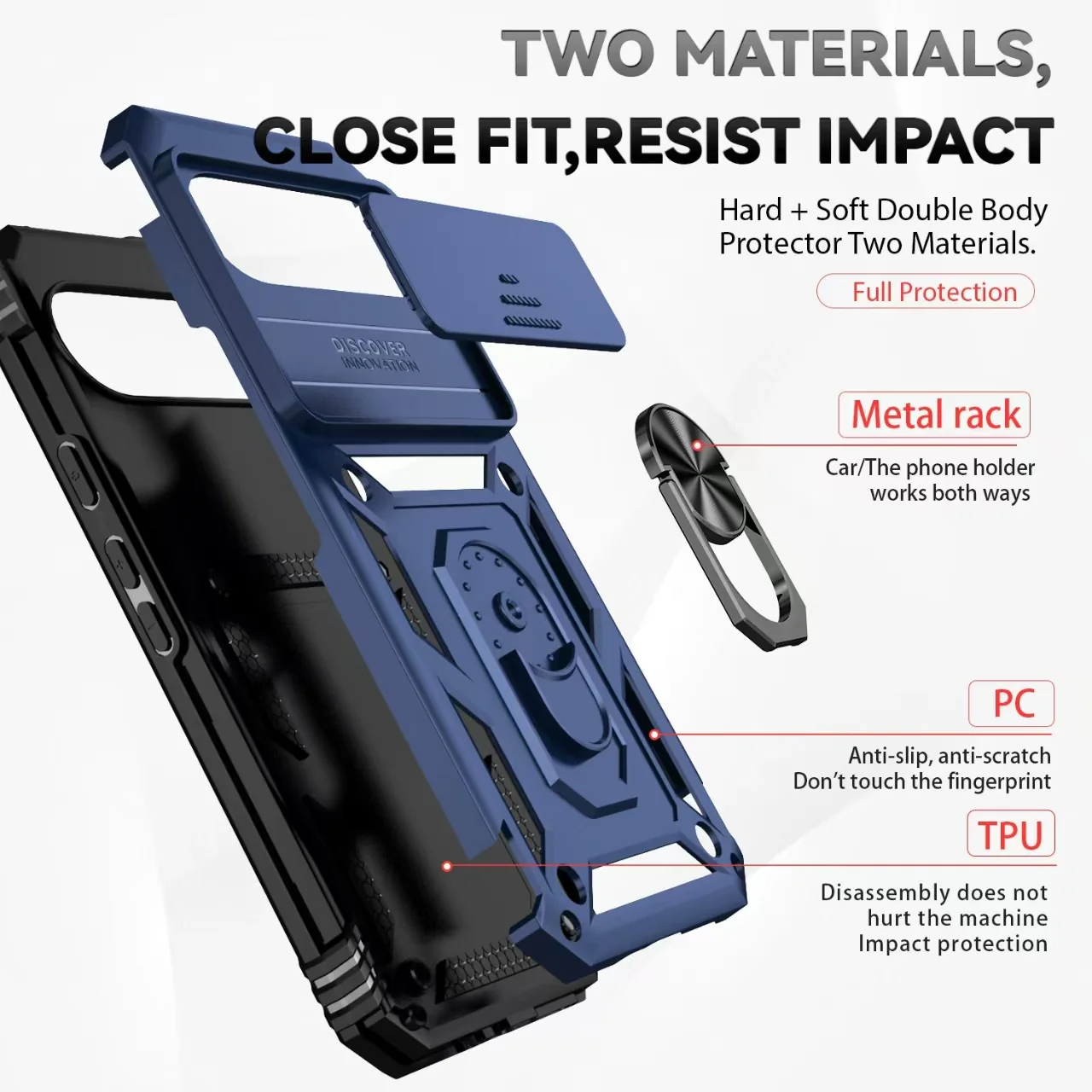 [Built-in Ring Bracket][With Slide Lens Cover] Xiaomi Redmi Note 13 5G/Pro 4/5G Magnetic Kickstand Shockproof Heavy Duty Series Case - Image 2