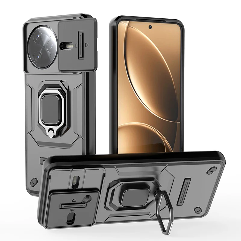 [Built-in Ring Bracket][With Slide Lens Cover] Xiaomi Poco F7 Ultra/Pro Minimalist Ultra-thin Shockproof Phone Stand Series Case - Image 2