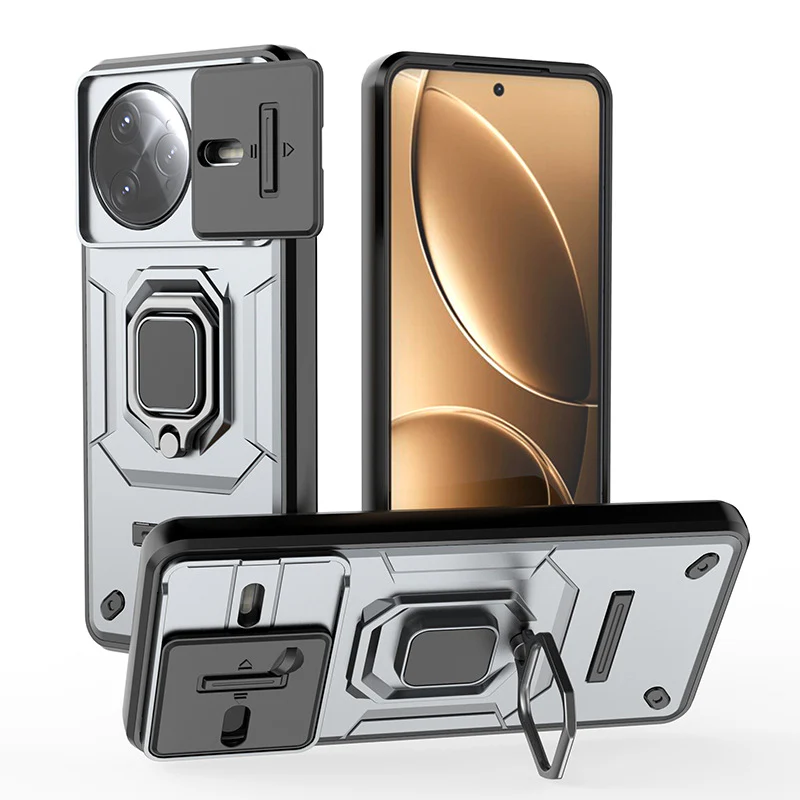 [Built-in Ring Bracket][With Slide Lens Cover] Xiaomi Poco F7 Ultra/Pro Minimalist Ultra-thin Shockproof Phone Stand Series Case - Image 5