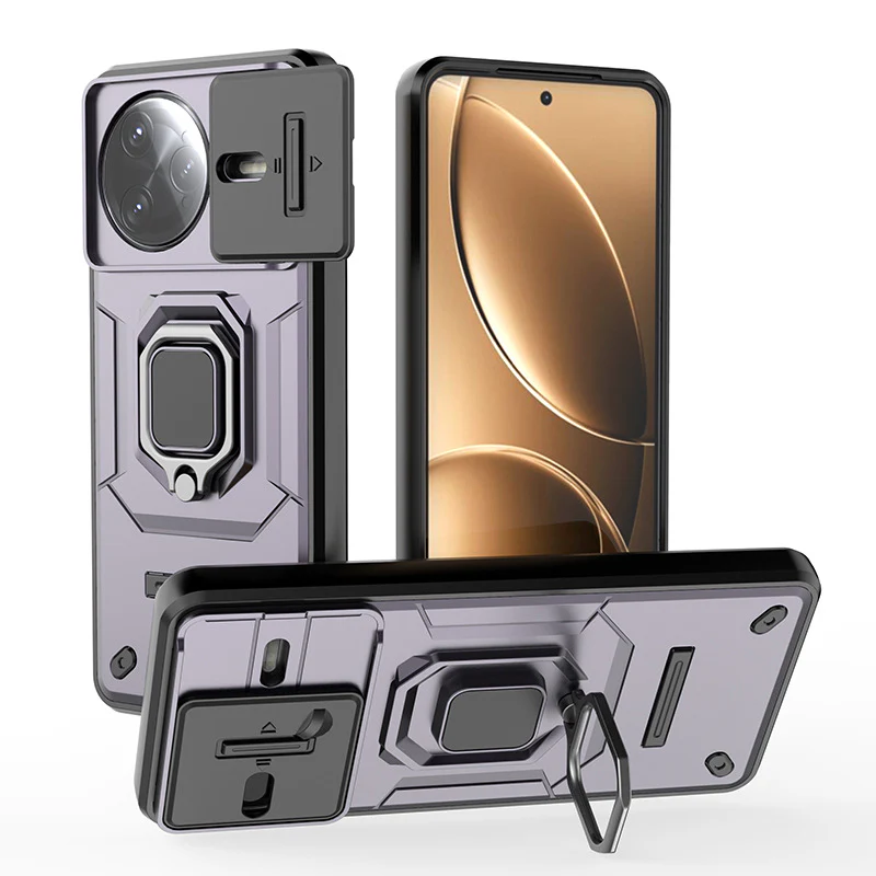 [Built-in Ring Bracket][With Slide Lens Cover] Xiaomi Poco F7 Ultra/Pro Minimalist Ultra-thin Shockproof Phone Stand Series Case - Image 6
