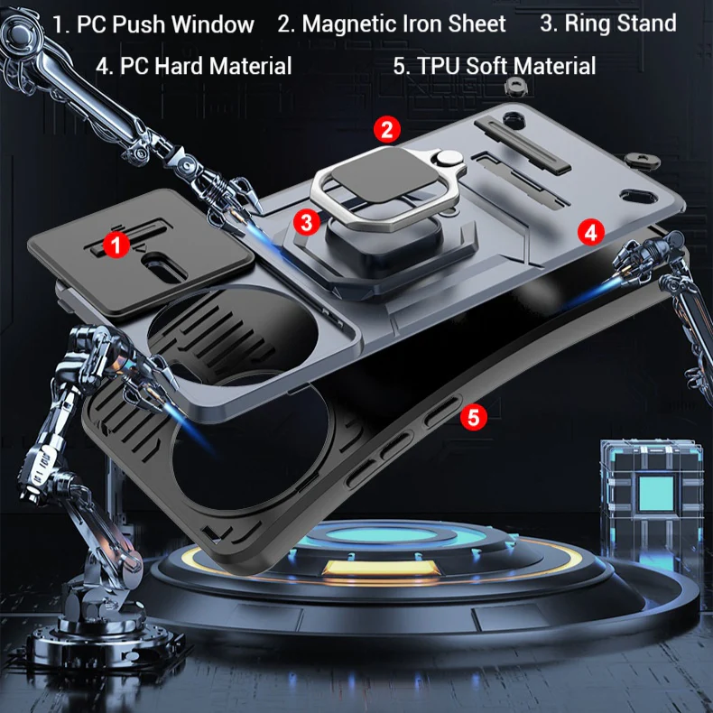 [Built-in Ring Bracket][With Slide Lens Cover] Xiaomi Poco F7 Ultra/Pro Minimalist Ultra-thin Shockproof Phone Stand Series Case - Image 8