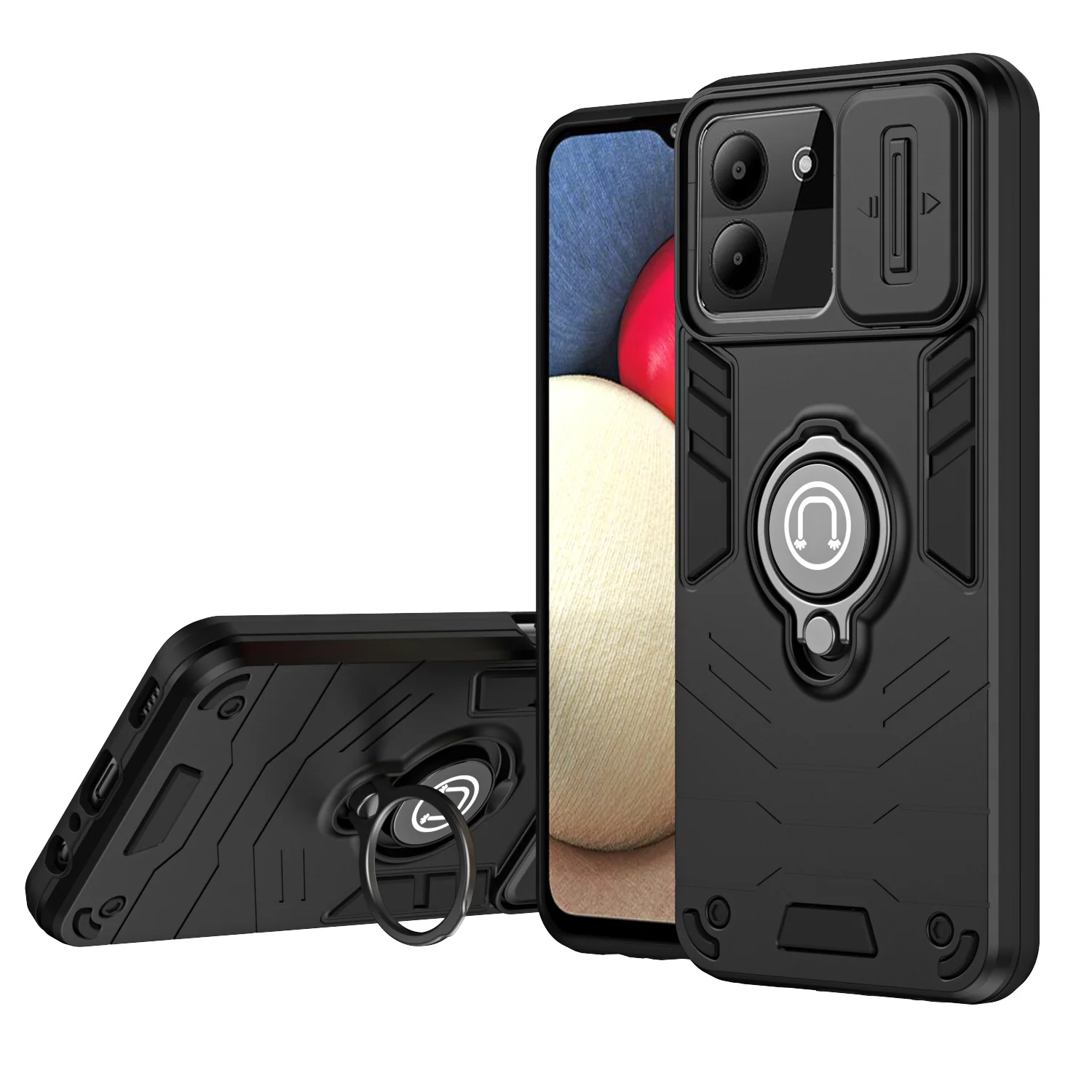 [Built-in Ring Bracket][With Slide Lens Cover] ZTE Blade A54 Mecha-style Anti-slip Protective Hard Heavy Duty Series Case - Image 2