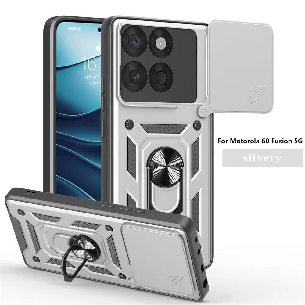 [Built-in Ring Bracket][Slide Lens Cover] Motorola Moto Edge 60/Pro/Fusion - Shield Shockproof Rugged Heavy Duty Case - Image 2