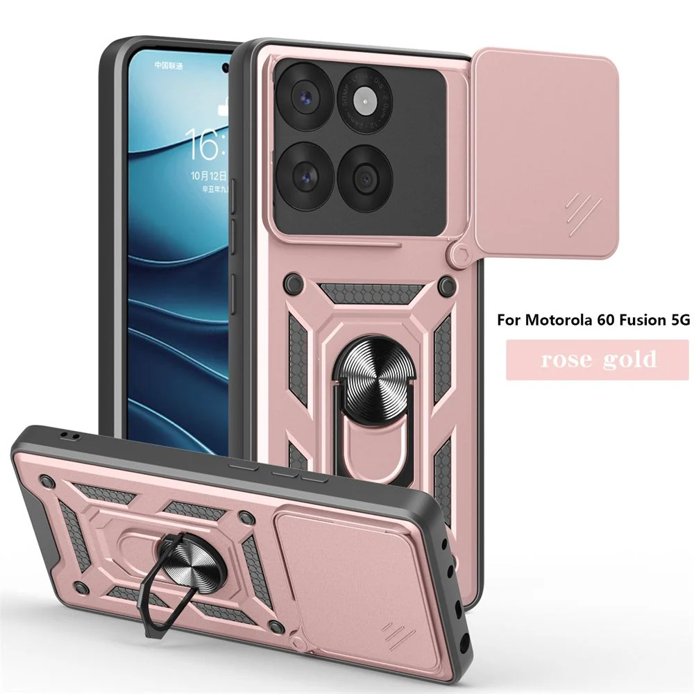 [Built-in Ring Bracket][Slide Lens Cover] Motorola Moto Edge 60/Pro/Fusion - Shield Shockproof Rugged Heavy Duty Case - Image 3