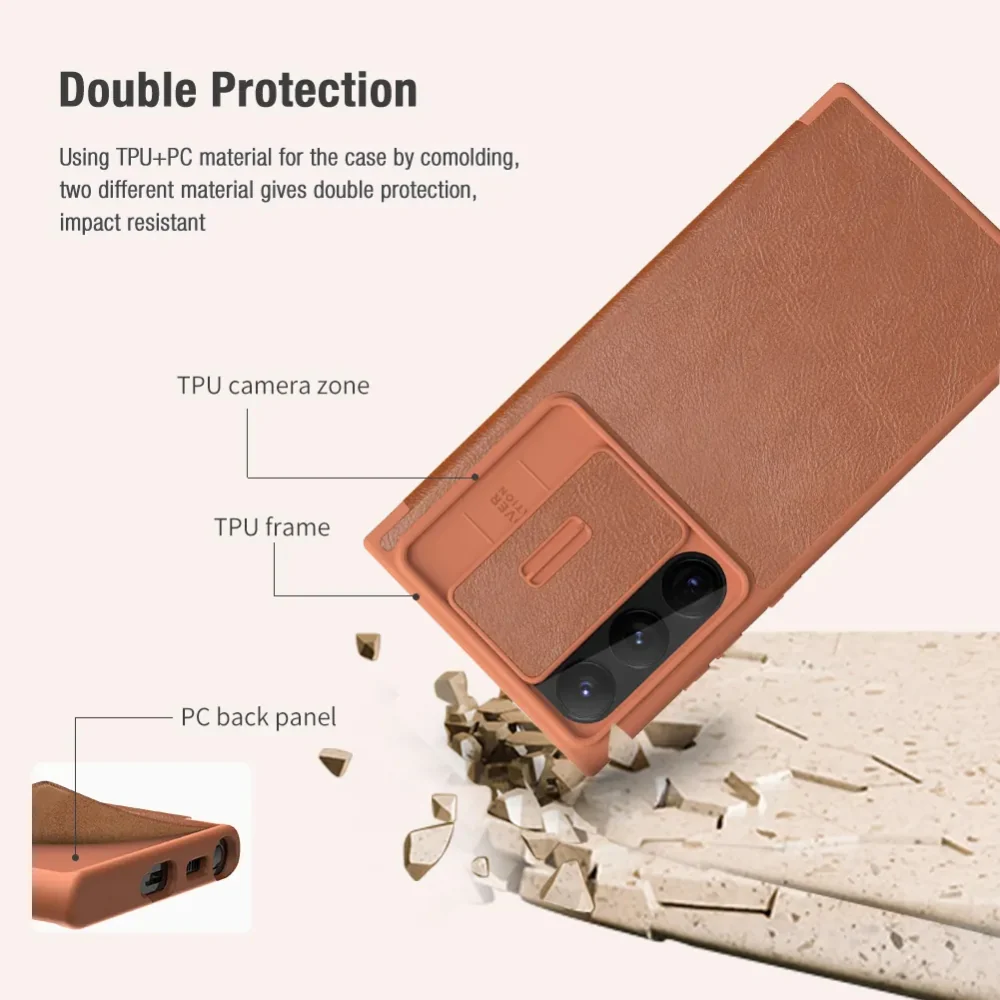 [Built-in Slot] Samsung Galaxy S25/Plus/Ultra - Nillkin Lens Slide Cover Anti-Peeping Flip Leather Case - Image 9