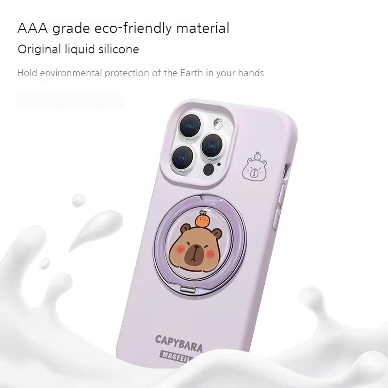 [Built-in Stand] Apple iPhone 15/Pro/Pro Max/Plus - Capybara Liquid Silicone Full-Cover Shockproof Phone Case - Image 9