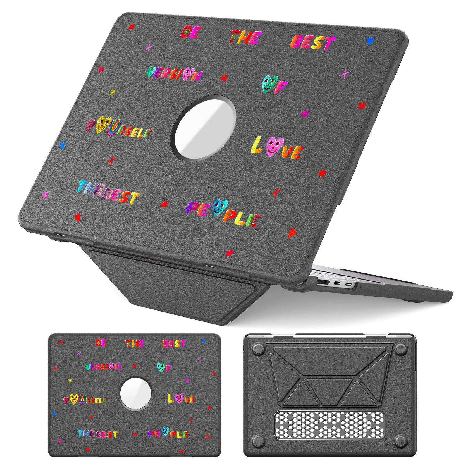[Built-in Stand] Apple MacBook Pro 13 (A1706 & A1708 & A1989 & A2159 & A2338 & A2289) - Cute Leather Anti-Shock Cooling Case - Image 10