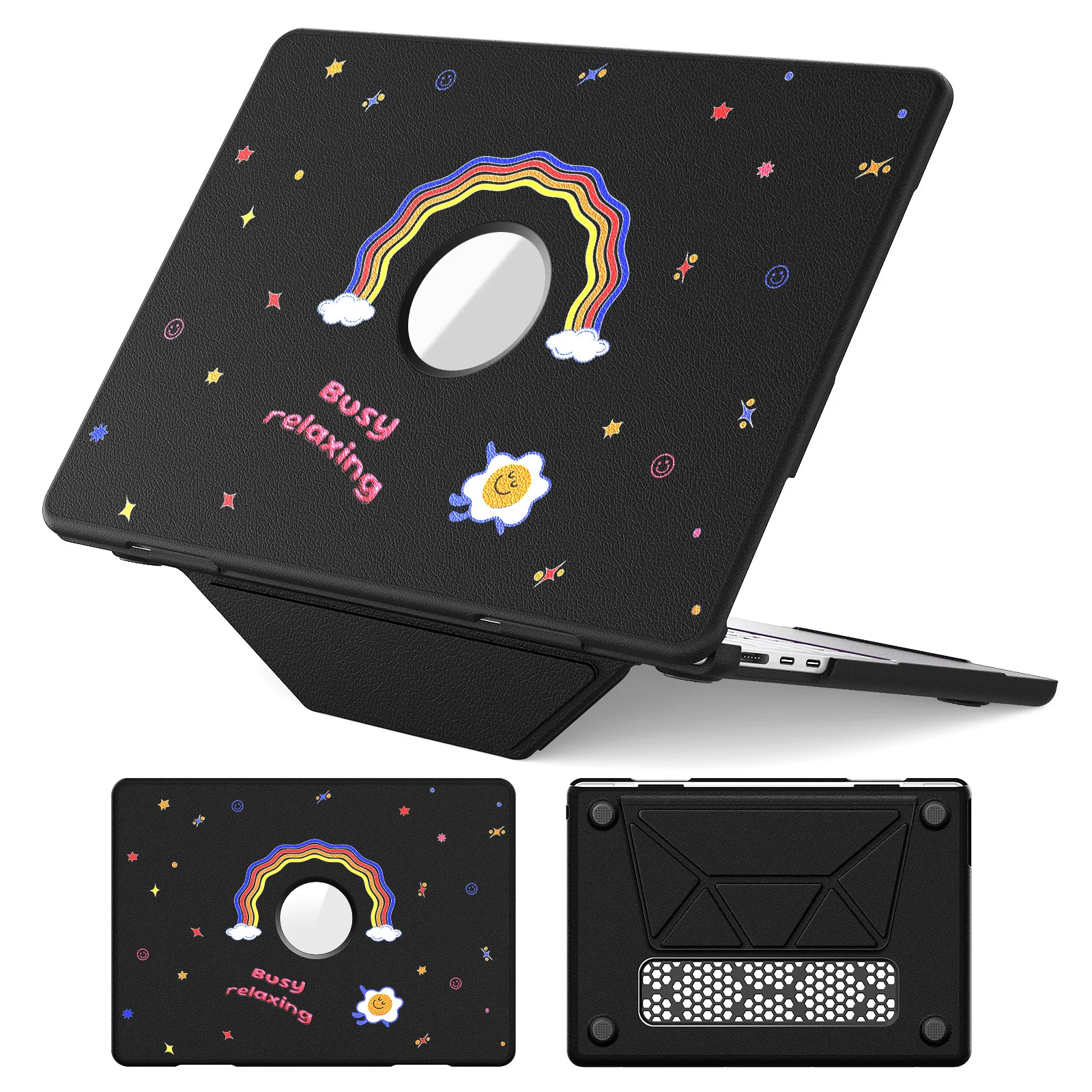[Built-in Stand] Apple MacBook Pro 13 (A1706 & A1708 & A1989 & A2159 & A2338 & A2289) - Cute Leather Anti-Shock Cooling Case - Image 11