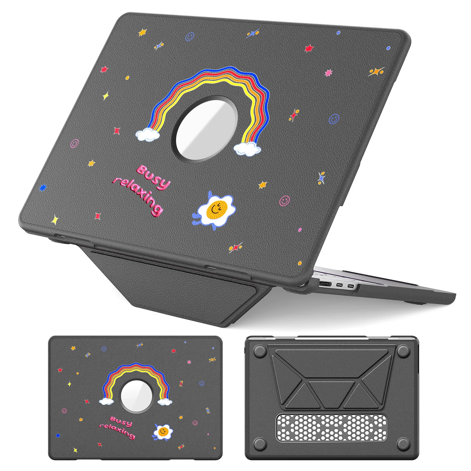 [Built-in Stand] Apple MacBook Pro 13 (A1706 & A1708 & A1989 & A2159 & A2338 & A2289) - Cute Leather Anti-Shock Cooling Case - Image 12