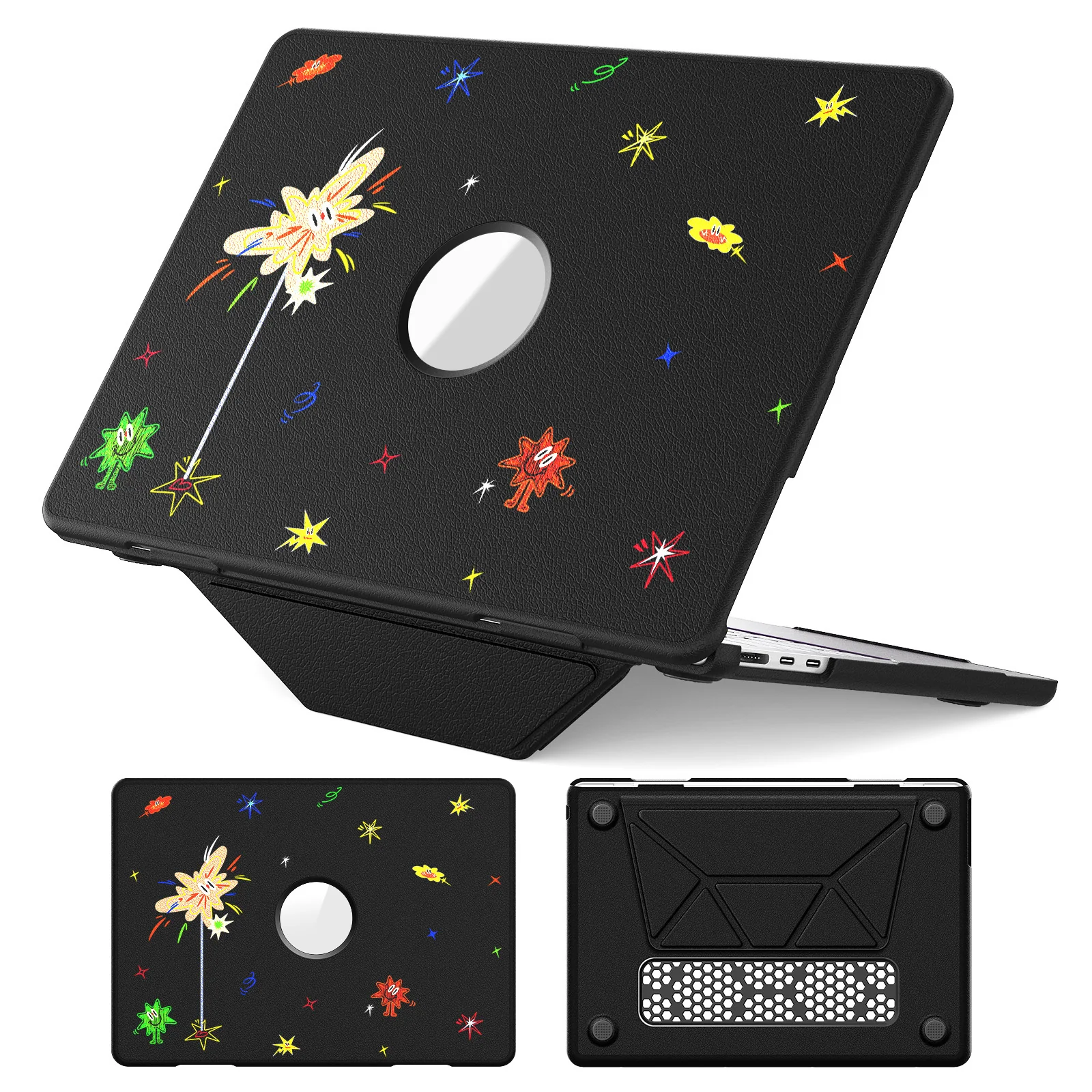 [Built-in Stand] Apple MacBook Pro 13 (A1706 & A1708 & A1989 & A2159 & A2338 & A2289) - Cute Leather Anti-Shock Cooling Case - Image 13